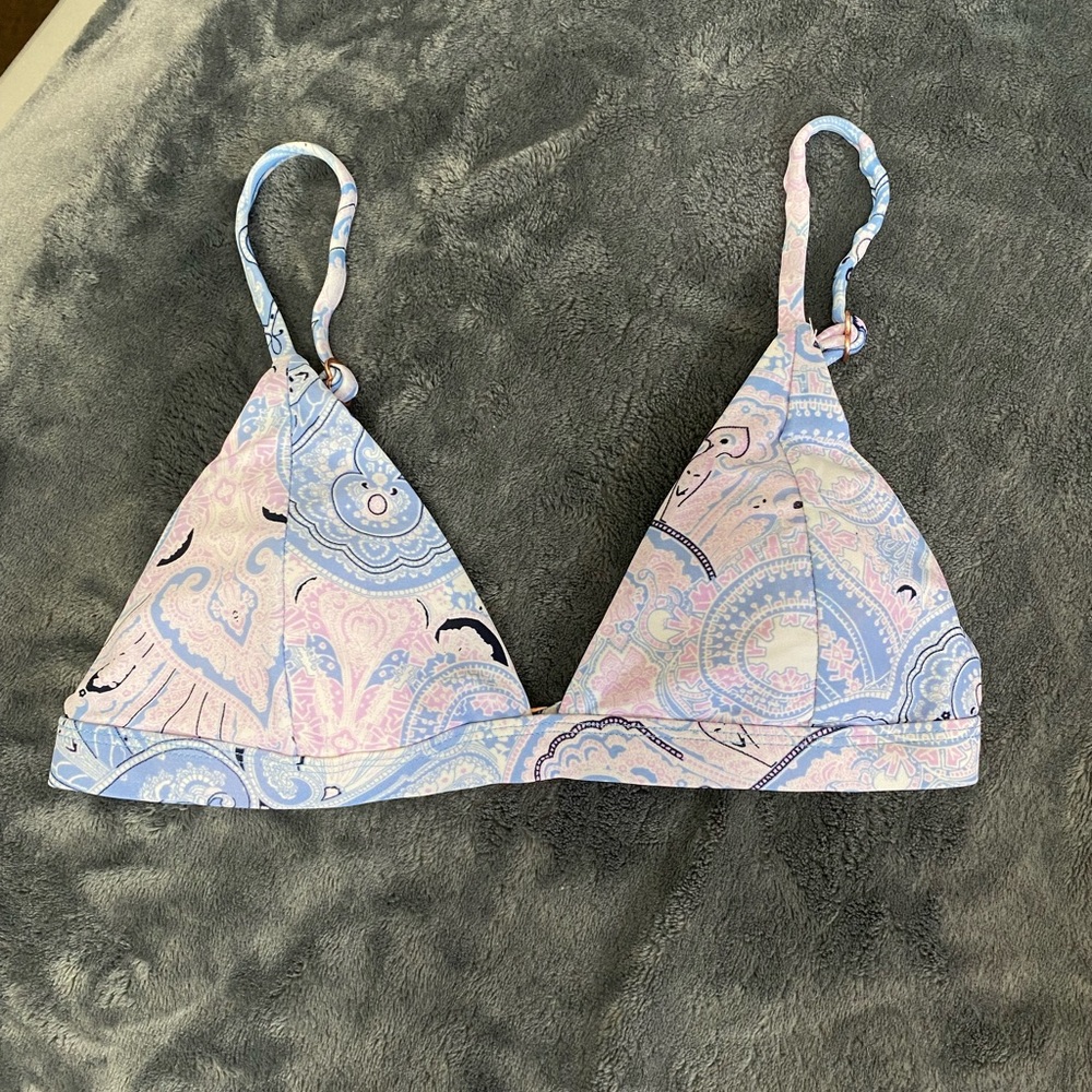 Light blue paisley print bikini top